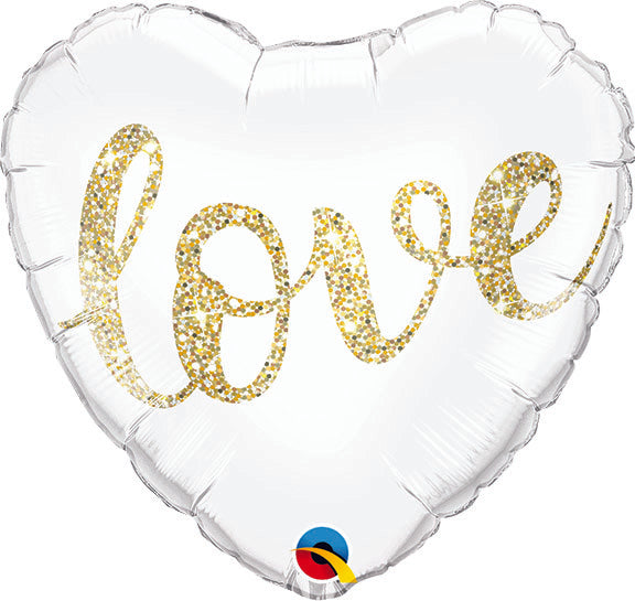 18in LOVE Glitter Gold - Heart Foil Balloon (PKG)