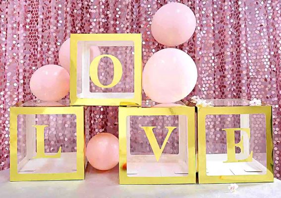 12x12x12 Clear LOVE BOX - GOLD LETTERS -Set of 4