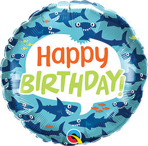 18in BIRTHDAY Fun Sharks - Round Foil Balloon (PKG)