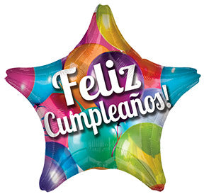 VLP 18in FELIZ CUMPLEANOS Balloons STAR Shaped Foil Balloon -Pack of 25