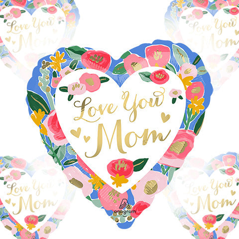 28in Love You MOM Painted Prints - Jumbo Heart Foil Balloon - Pack of 5