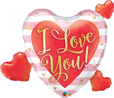 37in I Love You Pink Stripes and Hearts - Foil Balloon (PKG)