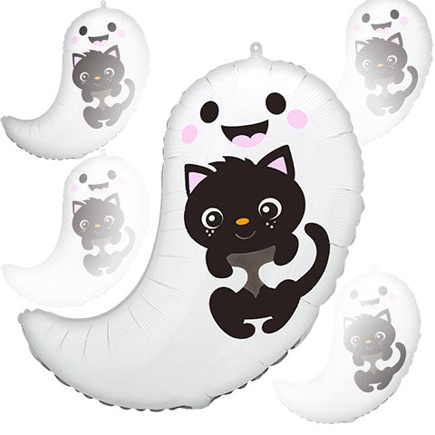 24in GHOST & KITTY Cuties - Junior Shape Foil Balloon - Pack of 5