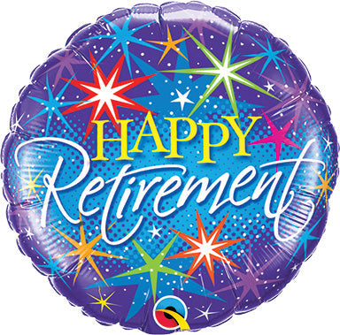 18in RETIREMENT Colorful Bursts - PKG - Round Foil Balloon