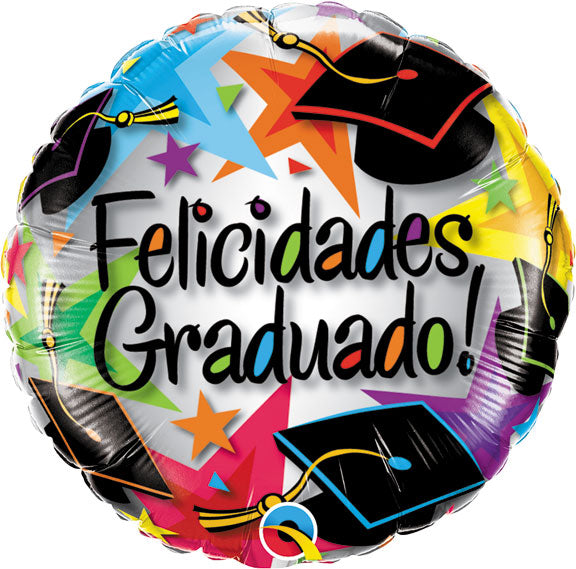 18in Felicidades Graduado Stars - Round Foil Balloon