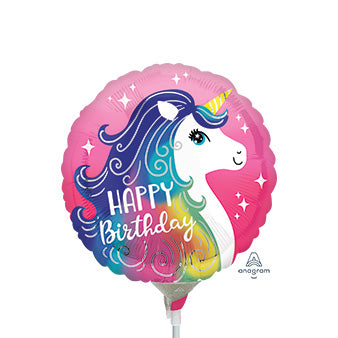 9in Pink UNICORN Happy BIRTHDAY - Pack of 25 - Round Foil Balloon - Air fill & Heat Seal