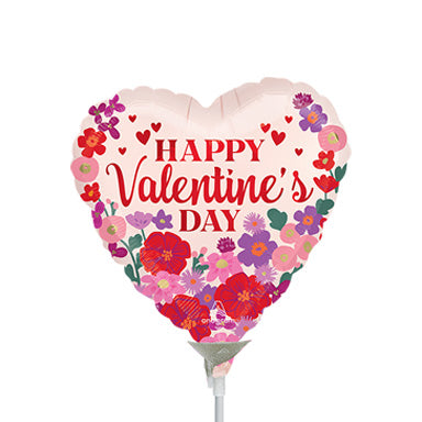 9in HVD Satin Floral Bright Chintz - Pack of 25 - Heart Shaped Foil Balloon - Air fill & Heat Seal