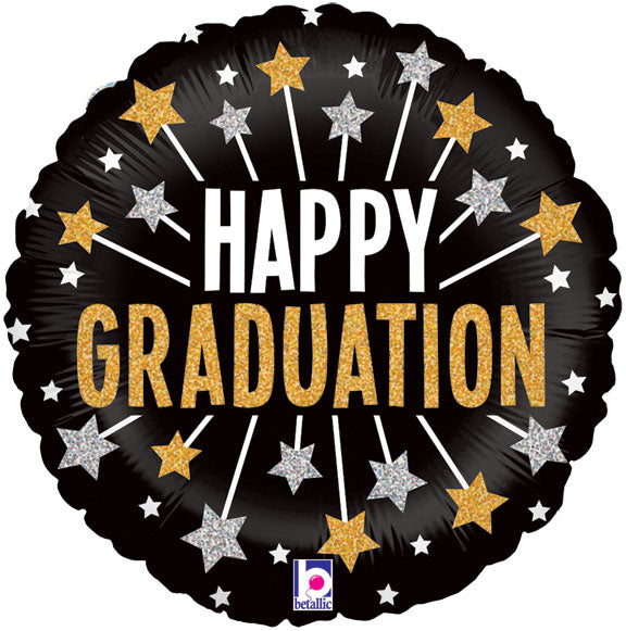 18in Glittering GRADUATION Stars - Round Holographic Foil Balloon