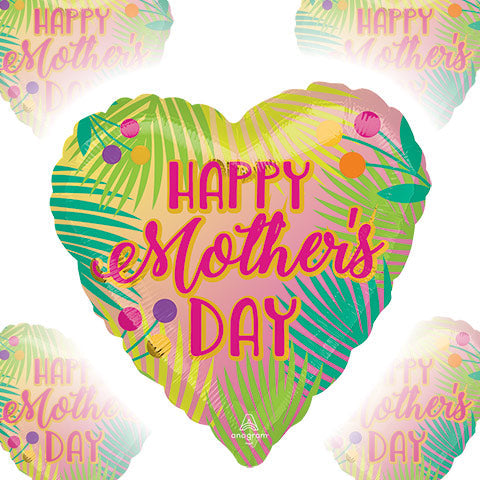 28in Happy MOTHER'S DAY Tropical - Heart Foil Balloon - Pack of 5