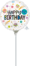 9in Smiling Galaxy Happy BIRTHDAY - Pack of 25 - Round Foil Balloon - Air fill & Heat Seal