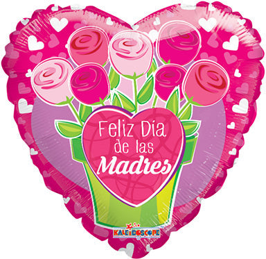 18in BV Dia De Las MADRES Flowerpot - Heart Shaped Foil Balloon - Pack 25