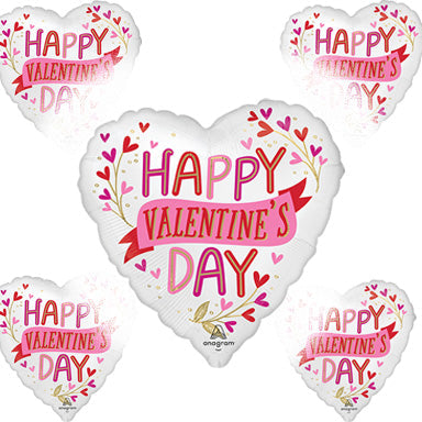 28in HVD Botanical Traces - Jumbo Heart Shape Foil Balloon - Pack of 5