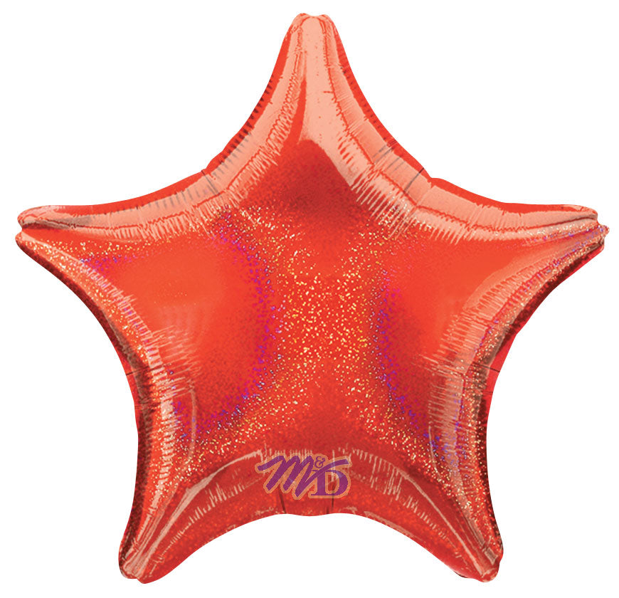 19in RED Dazzler STAR Shaped - Holographic Foil Balloon -Pack of 10