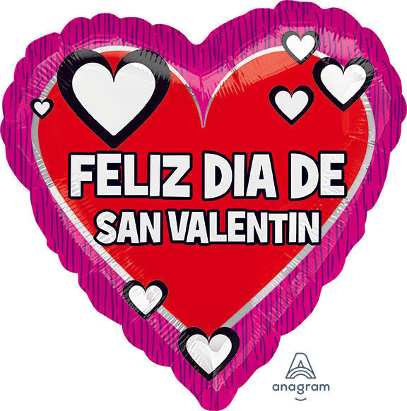 Feliz Dia De San VALENTIN Pink & Red (PK10) - Standard HX - Foil Balloon