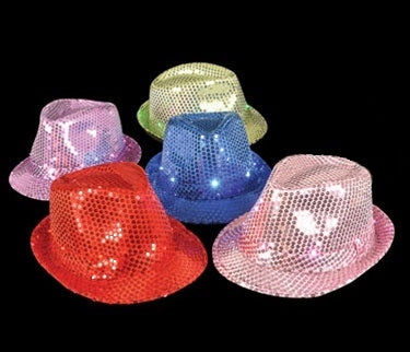 Light Up FEDORA Sequined - Assorted Colors - Batteries Included