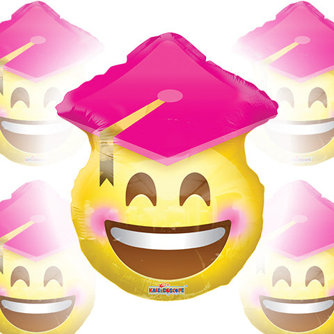 18in Smiley GRAD Pink - Shaped Foil Balloon - Pack of 5