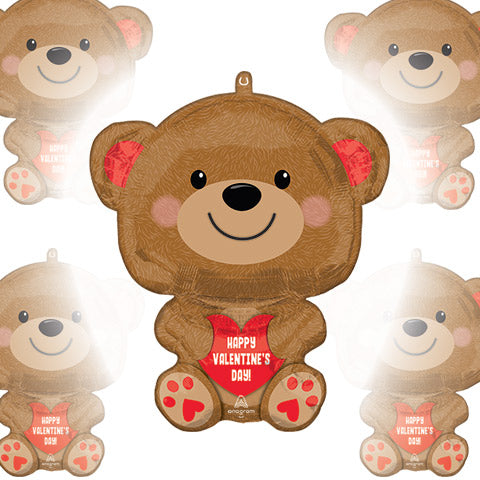 22in HVD Cuddly BEAR - Junior Shape Foil Balloon - Pack of 5