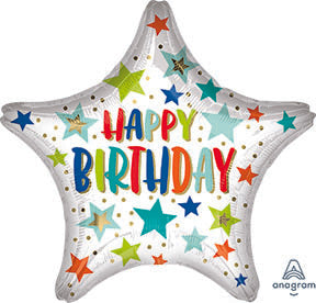 19in BIRTHDAY Stars & Dots (PKG) - Standard Star XL Foil Balloon