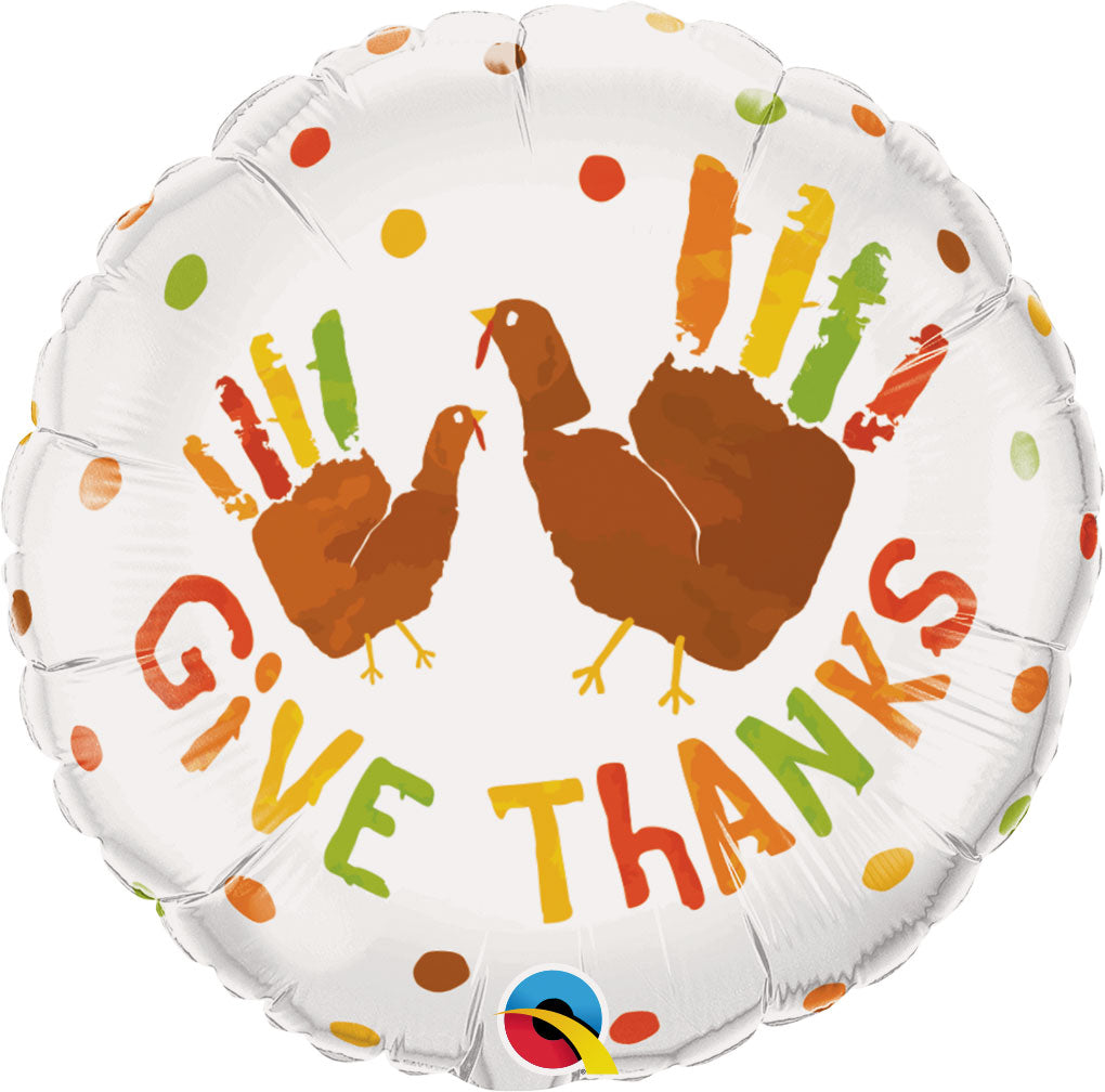 18in Give THANKS Turkey Hands - Pack of 10 - Round Foil Balloon