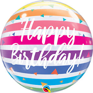 22in BIRTHDAY Bright Rainbow Stripes BUBBLE Balloon (PKG)