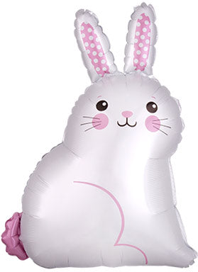 24in White Satin BUNNY - Junior Shape Foil Balloon (PKG)