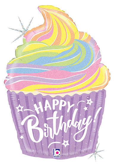 22in Pastel Birthday Cupcake (PKG) Foil Balloon