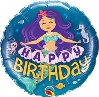 18in Happy BIRTHDAY Mermaid - Round Foil Balloon (PKG)