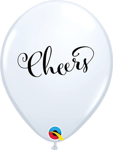 11in SIMPLY CHEERS on WHITE - Round Latex Balloons (50 ct)