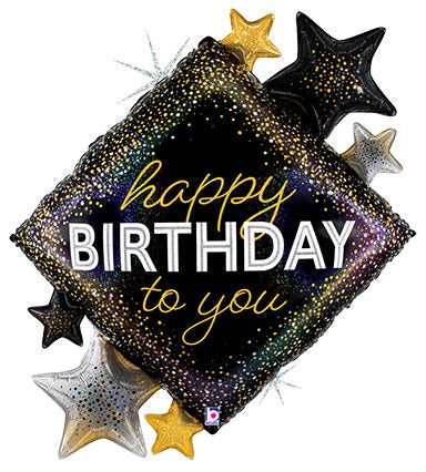 38in Metallic Birthday Diamond Stars (PKG) - Holographic Foil Balloon