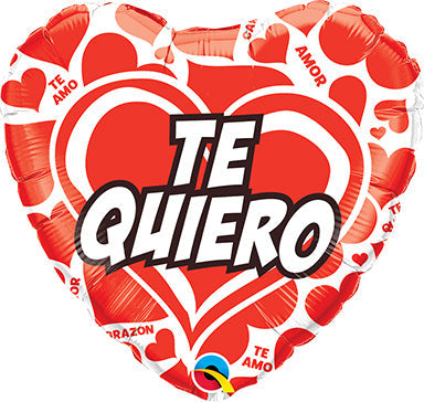 18in TE QUIERO Red Hearts - Heart Shaped Foil Balloon