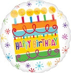 VLP 18 inch Happy Birthday CAKE - Pack of 25 - Round Foil Balloon