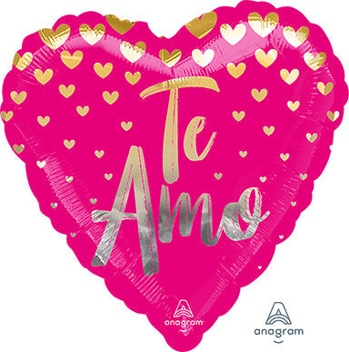 TE AMO Golden Hearts - Standard HX - Heart Shaped Foil Balloon (PKG)