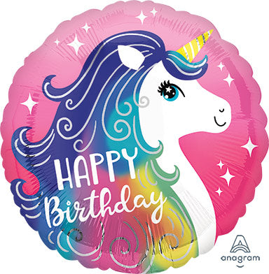 UNICORN Happy BIRTHDAY - Standard HX - Round Foil Balloon - Pack of 10