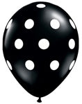 Big White POLKA DOTS on 11in BLACK Qualatex Balloons (50ct)