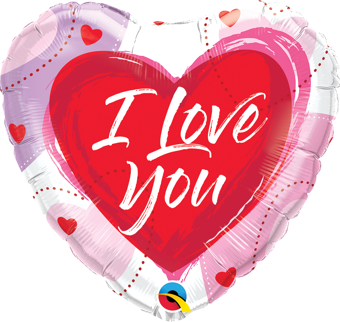 18in I Love You Brushed Hearts - Heart Shaped Foil Balloon (PKG)