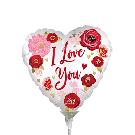 9in Satin I LOVE YOU Flowers (PK25) - Foil Balloon - Air Fill & Heat Seal ONLY