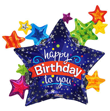 36in Happy Birthday Many Stars- Jumbo Shape -Foil Balloon - Pack of 5