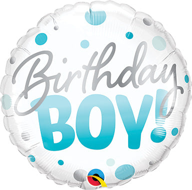 18in BIRTHDAY Boy Blue Dots (PKG) - Round Foil Balloon