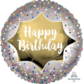 BIRTHDAY SATIN GOLD Burst - Standard Satin XL - Round Foil Balloon (PKG)