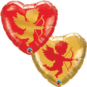 18in CUPID - 2 Unique Sides - Heart Shaped Foil Balloon - Pack of 10