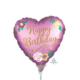 9in Birthday SATIN Flowers - Heart Shape Foil Balloon - Pack of 25 - Air fill & Heat Seal