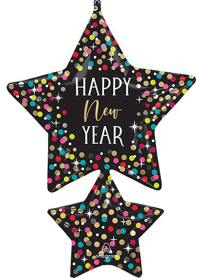 37in HNY Colorful Confetti Stars - SuperShape Foil Balloon - IRP