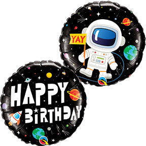 18in BIRTHDAY Astronaut - Round Foil Balloon (PKG)- 2 unique sides