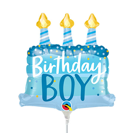 14in Birthday Boy Cake & Candles - Foil Balloon - Pack of 10 - Air Fill & Heat Seal Only