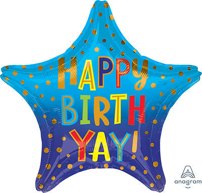 19in Happy BIRTHDAY Yay!  (PKG) - Standard Star XL Foil Balloon