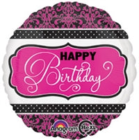 BIRTHDAY DAMASK - Pink, Black & White - Standard HX - Foil Balloon