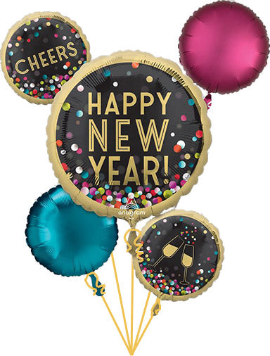 HNY Colorful Confetti - Bouquet of Foil Balloons - Comes with 5 Balloons