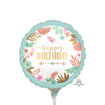 9in Boho BIRTHDAY Girl - Pack of 25 - Round Foil Balloon - Air fill & Heat Seal