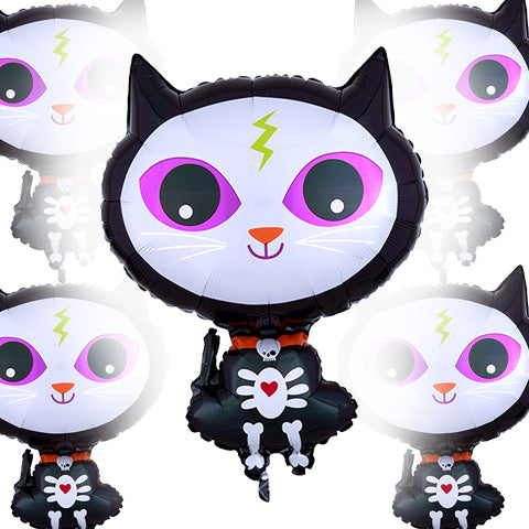 23in SKELLY KITTY - Junior Shape Foil Balloon - Pack of 5