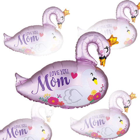 29in Love You Mom SWANS - SuperShape Foil Balloon - Pack of 5